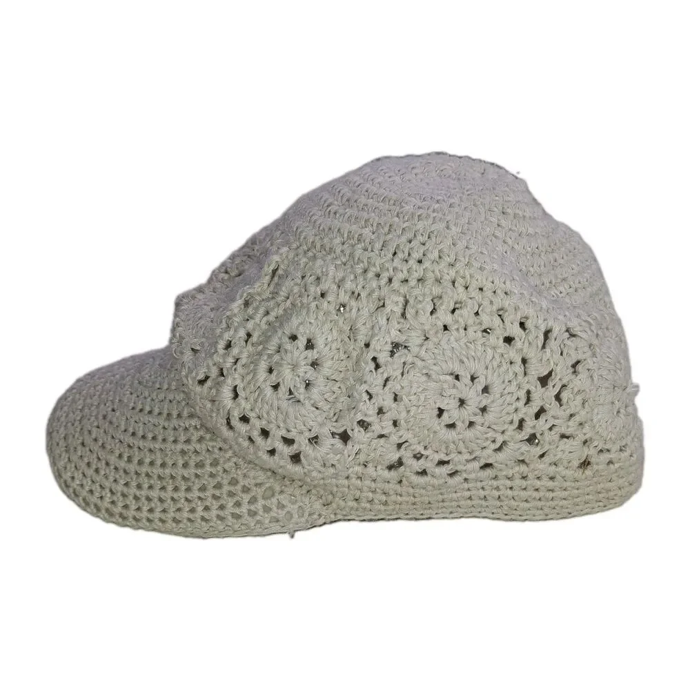 Crocheted Baseball Hat Cap Handmade Boho Romantic Feminine Cream Summer